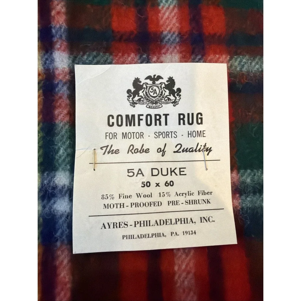 Vintage William Ayres Tartan Plaid Blanket Philadelphia Fine Wool Blend 50 X60